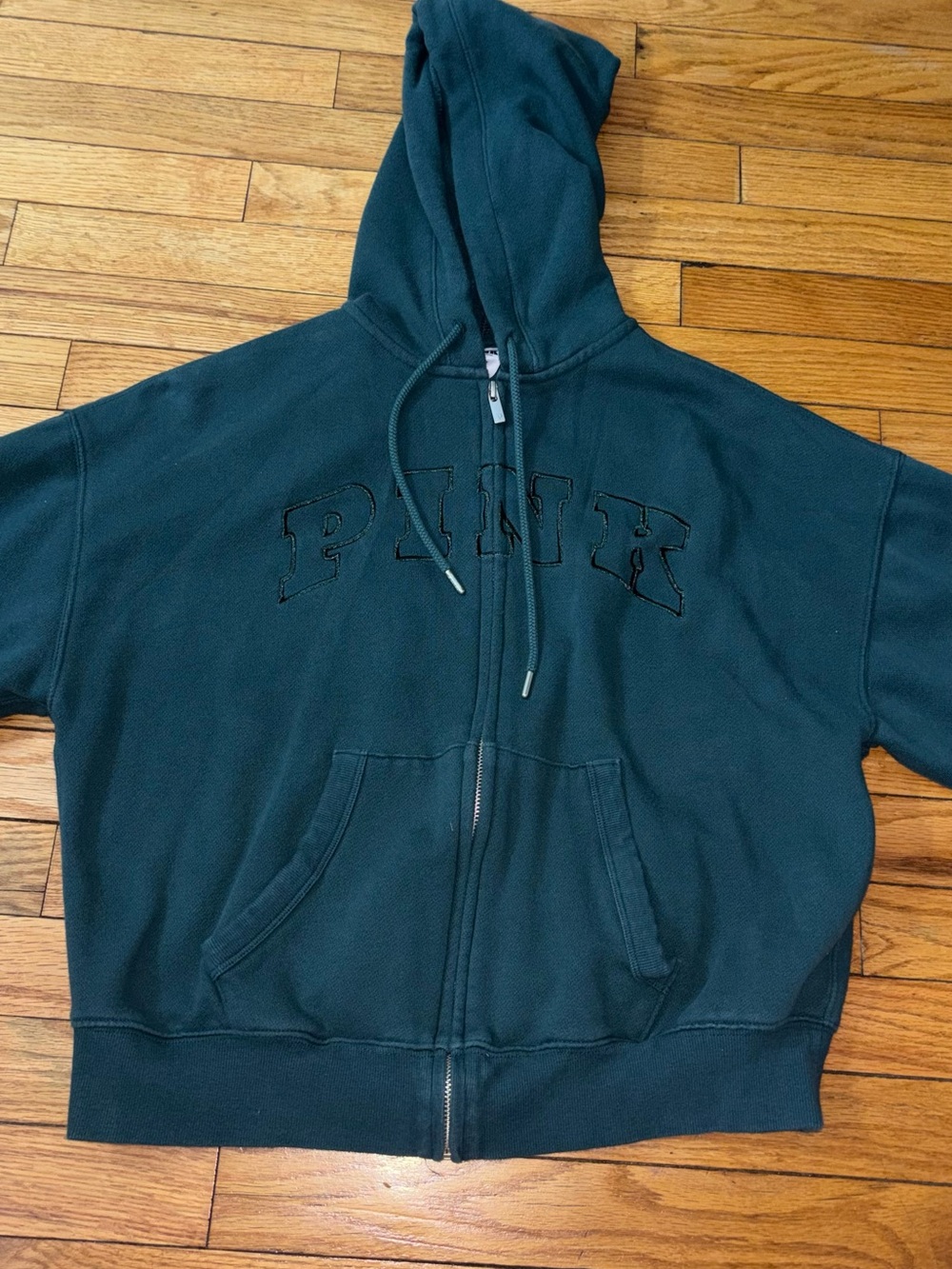 Dark Green Zip-Up Hoodie Sweatshirt - Victoria Secret PINK